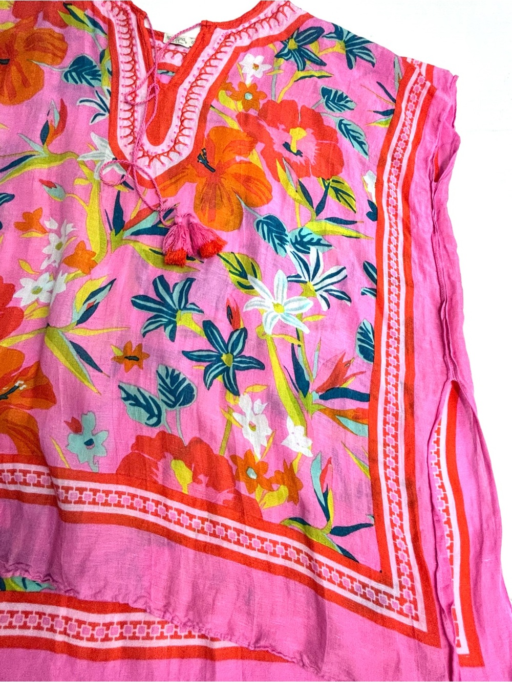 Spartina 449 Pink Tropical Floral Tassel Swimsuit Coverup Resort One Size - Picture 5 of 13